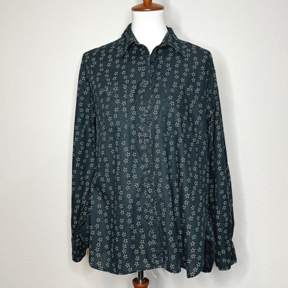 DENIM & SUPPLY Ralph Lauren Women Blouse LG Black w. Stars Cotton Western Casual